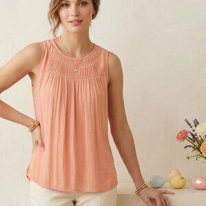 Simply Vera Vera Wang Peach Pleated Sleeveless Blouse Tank Top XS